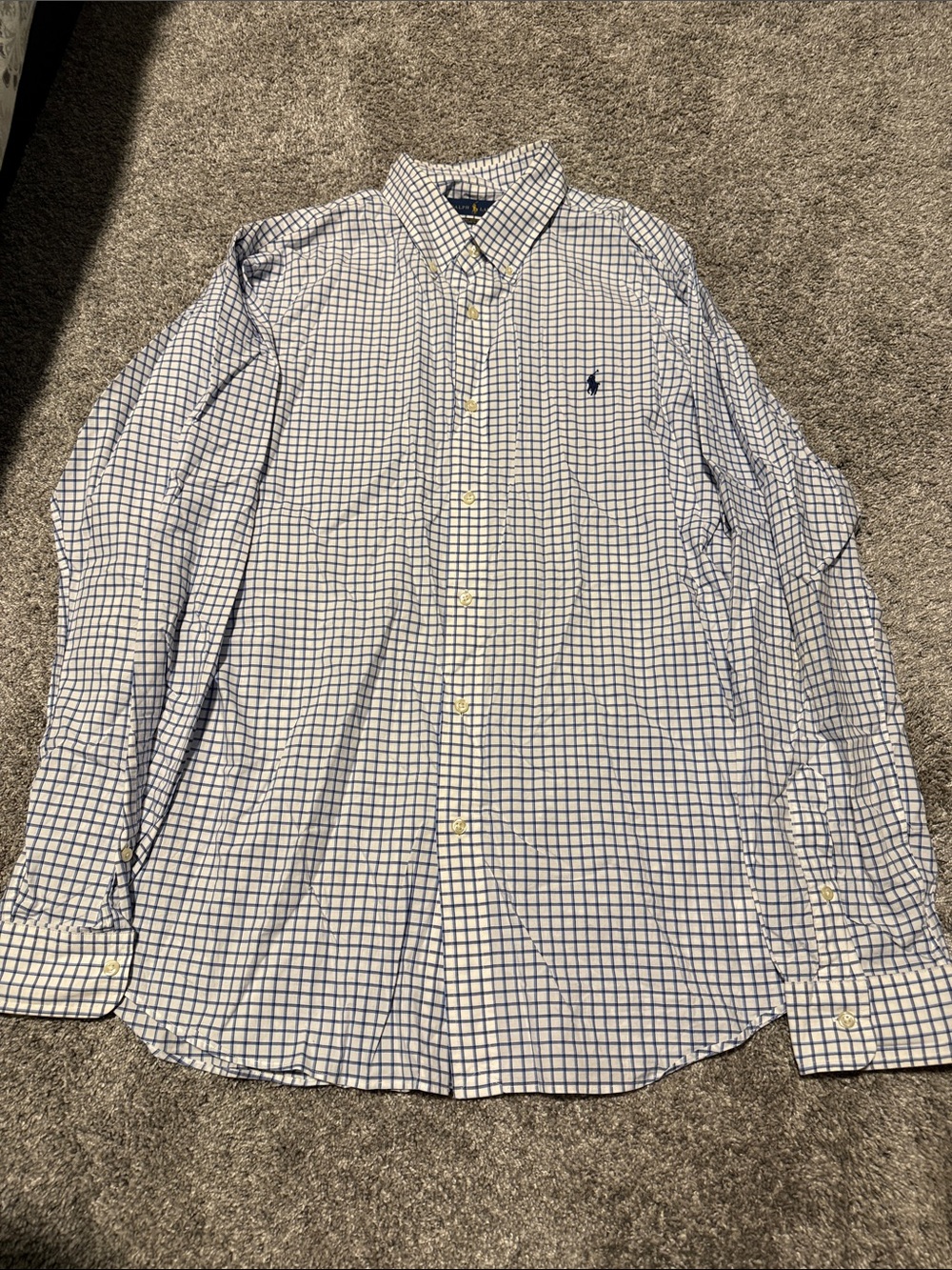 Ralph Lauren White Button-Down Shirt with Blue Windowpane Check XL